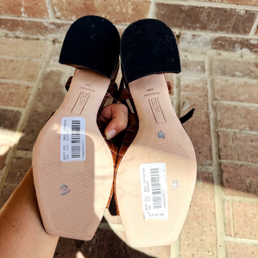 Deltan Brown Block Heel Open Toe Sandals Size 7.5 - Picture 5 of 6